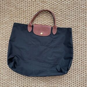 Longchamp Black Tote with Brown Handles